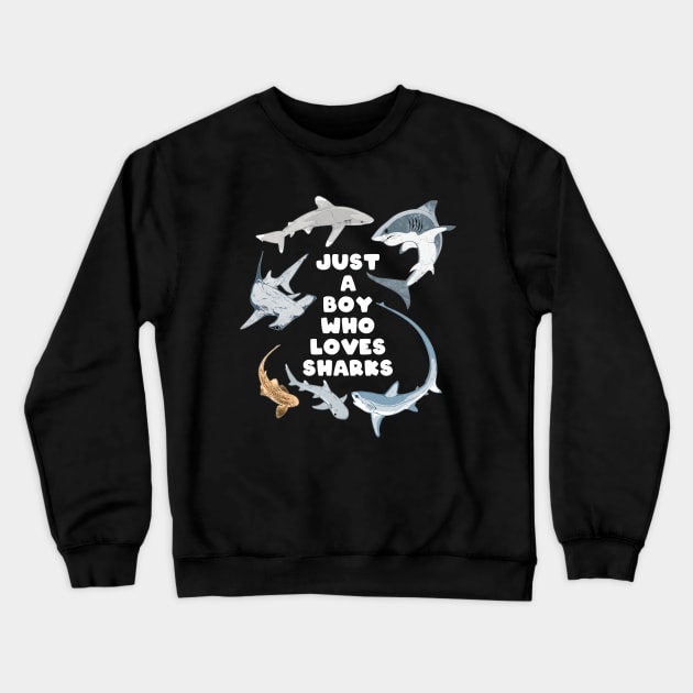 Just a Boy who loves Sharks Crewneck Sweatshirt by NicGrayTees